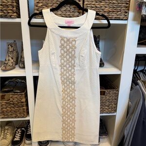 Lilly Pulitzer Cream Textured Sleeveless Dress with Pink Label